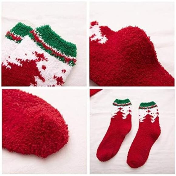 Women’s Christmas Fuzzy Socks - Cute Cozy Fluffy Slipper Socks for Winter - Picture 4 of 6